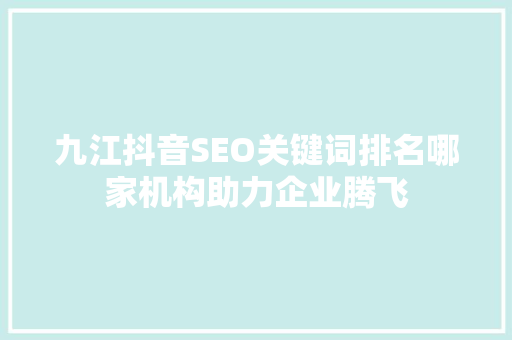九江抖音SEO关键词排名哪家机构助力企业腾飞