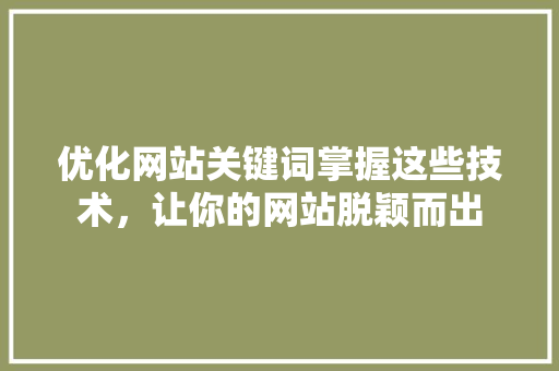 优化网站关键词掌握这些技术，让你的网站脱颖而出