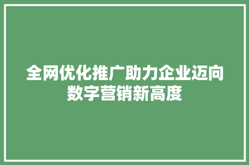 全网优化推广助力企业迈向数字营销新高度