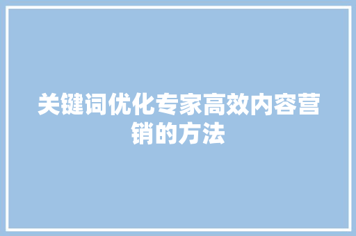 关键词优化专家高效内容营销的方法