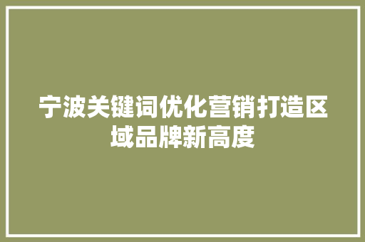 宁波关键词优化营销打造区域品牌新高度