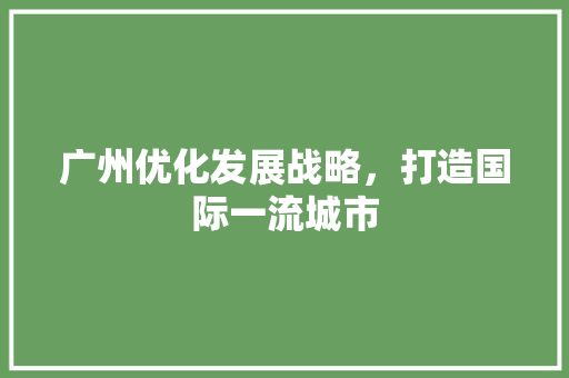 广州优化发展战略，打造国际一流城市