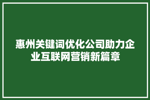 惠州关键词优化公司助力企业互联网营销新篇章