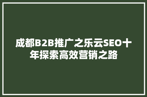 成都B2B推广之乐云SEO十年探索高效营销之路