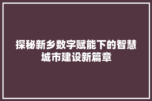 探秘新乡数字赋能下的智慧城市建设新篇章