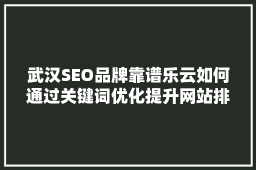 武汉SEO品牌靠谱乐云如何通过关键词优化提升网站排名