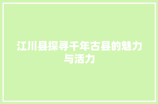 江川县探寻千年古县的魅力与活力