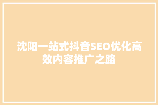 沈阳一站式抖音SEO优化高效内容推广之路