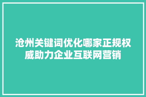 沧州关键词优化哪家正规权威助力企业互联网营销