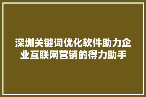 深圳关键词优化软件助力企业互联网营销的得力助手