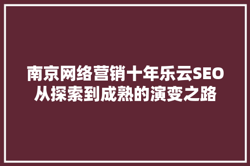 南京网络营销十年乐云SEO从探索到成熟的演变之路