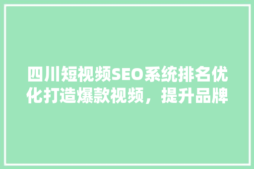四川短视频SEO系统排名优化打造爆款视频，提升品牌影响力