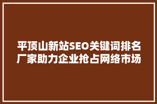 平顶山新站SEO关键词排名厂家助力企业抢占网络市场制高点