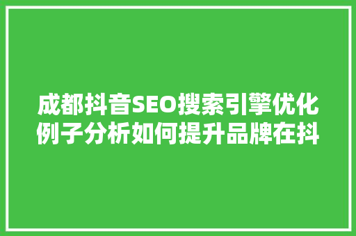 成都抖音SEO搜索引擎优化例子分析如何提升品牌在抖音平台的影响力