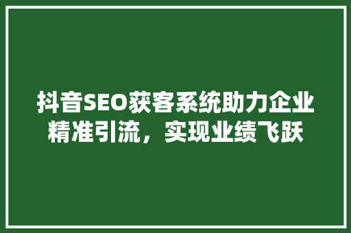 抖音SEO获客系统助力企业精准引流，实现业绩飞跃