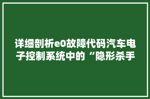详细剖析e0故障代码汽车电子控制系统中的“隐形杀手”