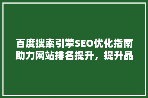 百度搜索引擎SEO优化指南助力网站排名提升，提升品牌影响力