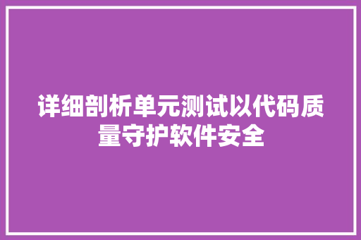 详细剖析单元测试以代码质量守护软件安全