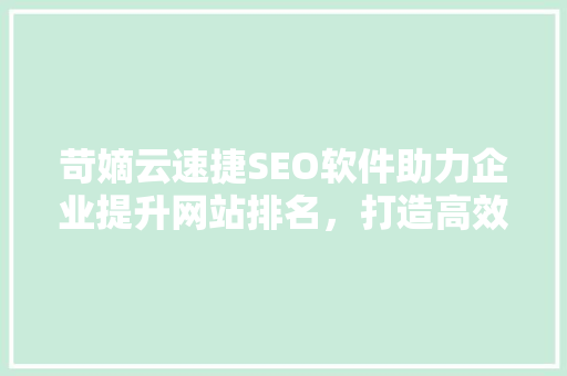 苛嫡云速捷SEO软件助力企业提升网站排名，打造高效营销步骤  第1张