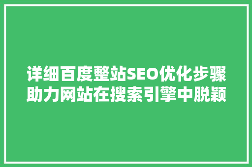详细百度整站SEO优化步骤助力网站在搜索引擎中脱颖而出