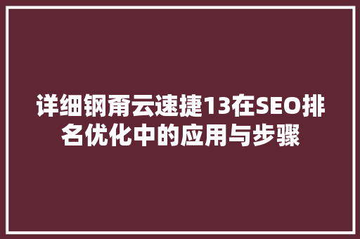 详细钢甭云速捷13在SEO排名优化中的应用与步骤
