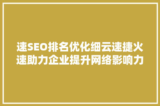 速SEO排名优化细云速捷火速助力企业提升网络影响力