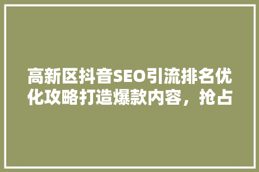 高新区抖音SEO引流排名优化攻略打造爆款内容，抢占流量高地