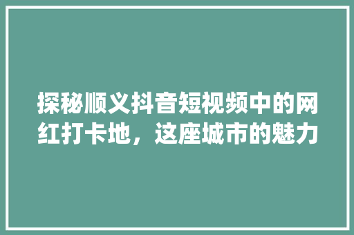 探秘顺义抖音短视频中的网红打卡地，这座城市的魅力所在_顺义抖音关键词优化