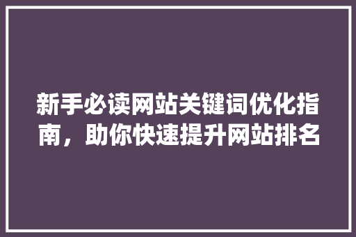 新手必读网站关键词优化指南，助你快速提升网站排名_新手怎样优化网站关键词