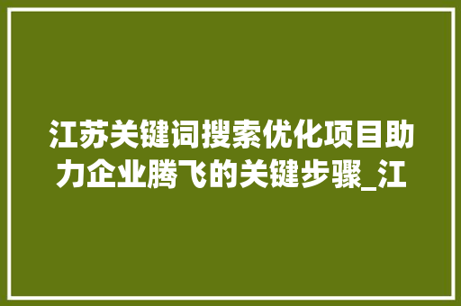 江苏关键词搜索优化项目助力企业腾飞的关键步骤_江苏关键词搜索优化项目