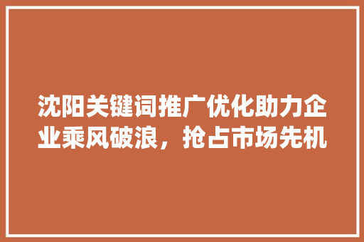 沈阳关键词推广优化助力企业乘风破浪，抢占市场先机_沈阳关键词推广优化
