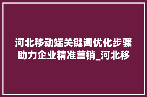 河北移动端关键词优化步骤助力企业精准营销_河北移动端关键词优化