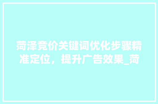 菏泽竞价关键词优化步骤精准定位，提升广告效果_菏泽竞价关键词优化
