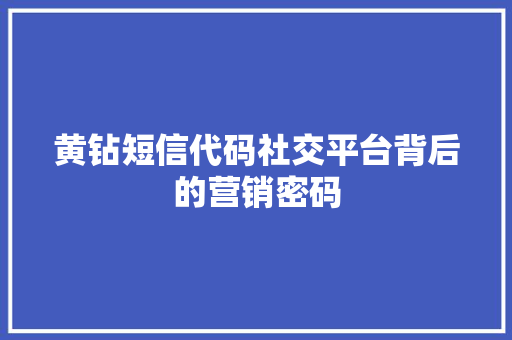 黄钻短信代码社交平台背后的营销密码