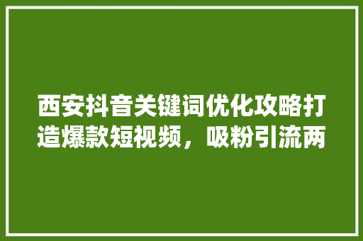 西安抖音关键词优化攻略打造爆款短视频，吸粉引流两不误_西安抖音关键词优化