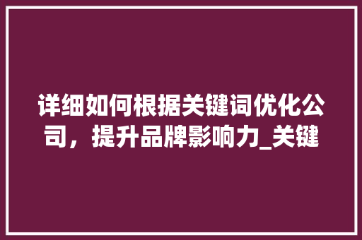 详细如何根据关键词优化公司，提升品牌影响力_关键词优化公司如何选择