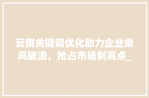 云南关键词优化助力企业乘风破浪，抢占市场制高点_云南关键词优化推荐公司