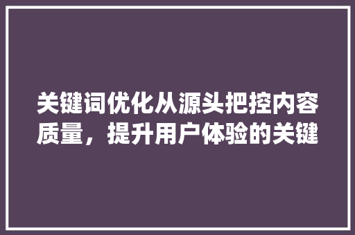 关键词优化从源头把控内容质量，提升用户体验的关键步骤_关键词优化从哪里来做