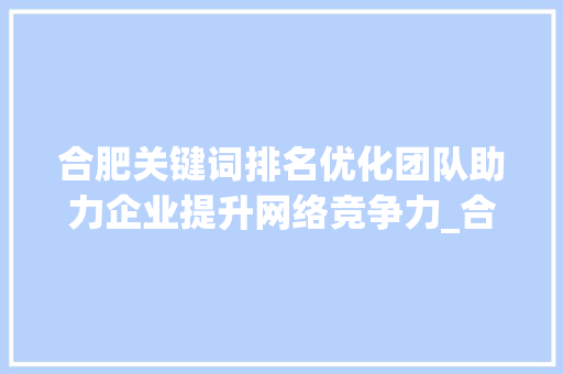 合肥关键词排名优化团队助力企业提升网络竞争力_合肥关键词排名优化团队