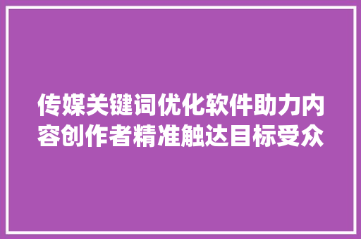 传媒关键词优化软件助力内容创作者精准触达目标受众_传媒关键词优化软件