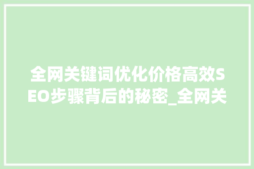 全网关键词优化价格高效SEO步骤背后的秘密_全网关键词优化价格
