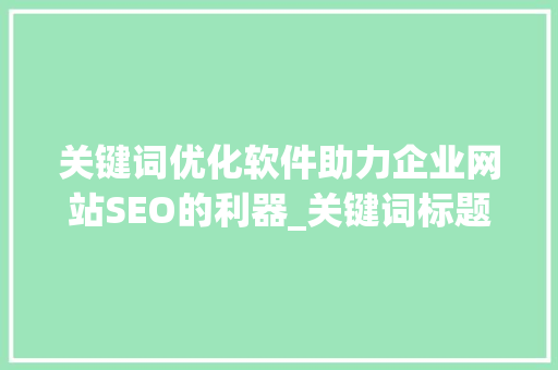 关键词优化软件助力企业网站SEO的利器_关键词标题优化软件
