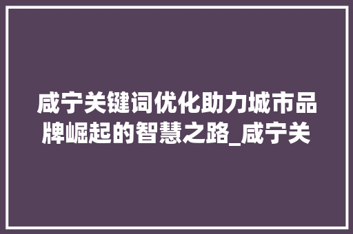 咸宁关键词优化助力城市品牌崛起的智慧之路_咸宁关键词优化过程视频