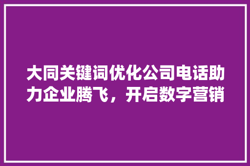 大同关键词优化公司电话助力企业腾飞，开启数字营销新时代_大同关键词优化公司电话