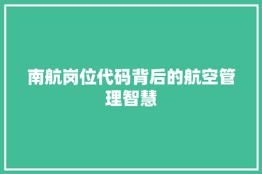 南航岗位代码背后的航空管理智慧