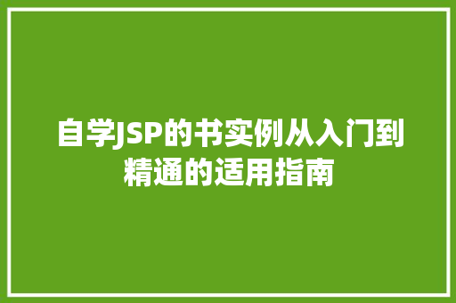 自学JSP的书实例从入门到精通的适用指南