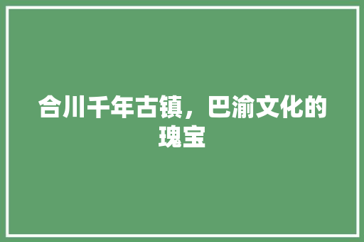 合川千年古镇，巴渝文化的瑰宝