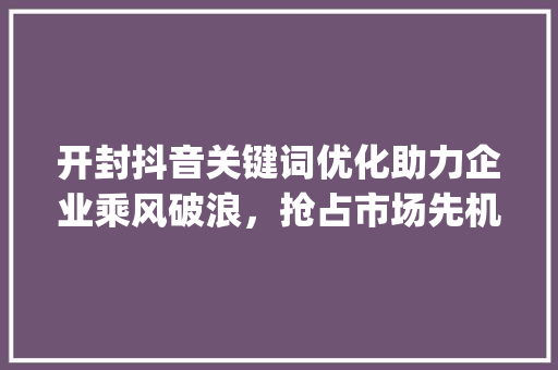 开封抖音关键词优化助力企业乘风破浪，抢占市场先机_开封抖音关键词优化公司