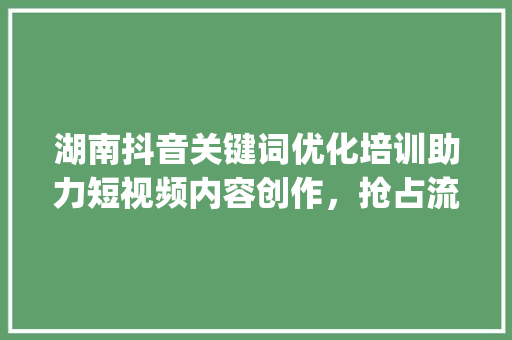 湖南抖音关键词优化培训助力短视频内容创作，抢占流量高地_湖南抖音关键词优化培训