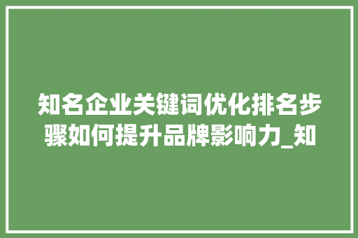 知名企业关键词优化排名步骤如何提升品牌影响力_知名企业关键词优化排名
